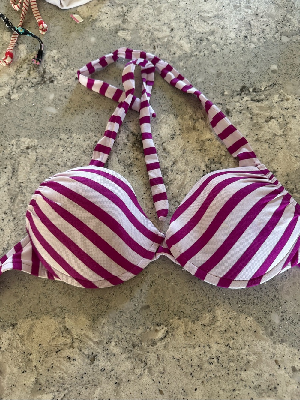 NWOT Striped Halter Push-Up Bikini Top - Fuchsia